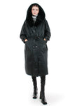 Vintage Black Leather Faux Fur Lined Hooded Parka Anorak Women's Marked Size Medium / large fit / 50" bust / 48" waist