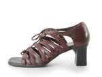 1990s Brown Lace Up Brown Leather Block Heel Laura Scott Sandals Women's USA Size 9 M