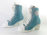 90s Y2K Denim High Heel Lace Up Sneaker Boots Women's USA Size 6 B / 9" interior length