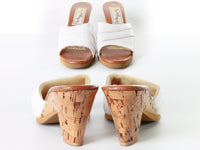 Vintage Butterflies White Faux Leather Cork Heel Sandals Women's Size 5 / 9" interior length