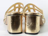 Vintage Previa Gold Metallic Cage Block Heel Sandals Women's USA Size 8.5 B // 9.75" interior length