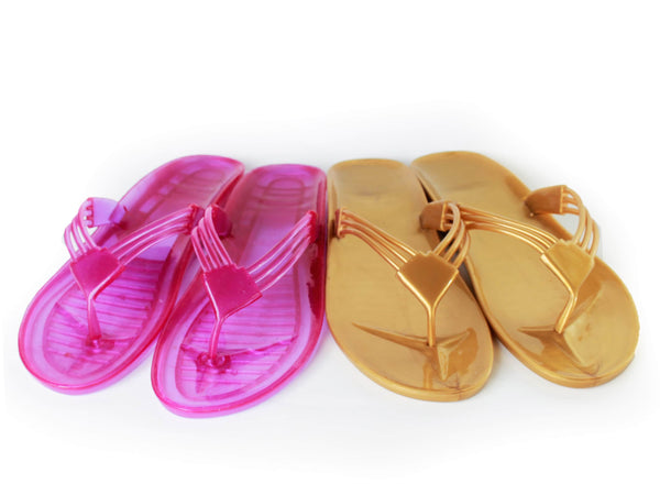 80s Vintage Gold and Purple Jelly Thong Sandals Subtle Metallic Two Pairs Marked Size 8