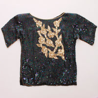 Vintage Metallic Sequin and Silk Top Metallic Purple Black Blue Gold by Gudi India Size Small / 34" bust and waist