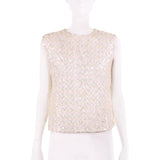 50s Vintage Glentex Iridescent White Sequin and Lace Sleeveless Top Marked Size Medium modern fit small 36" bust / 34" waist