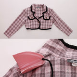 1990s Pink Glen Plaid Cropped Lightweight Jacket Made in the USA Marked Size 13 / 42" bust / 32" waist
