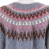 Vintage Mohair Dusky Blue Pink Fair Isle Hand Knit Cardigan Sweater Size Medium - 37" bust - 37" waist - 29" long