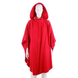 Vintage Red Wool Cape Coat with Detachable Hood One Size Fits Most // 20" neck // 40" long