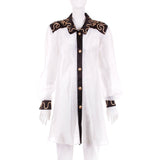 90s Iridescent White Organza w/ Black and Gold Embroidery Button Down Tunic by Park USA Size Medium - Large