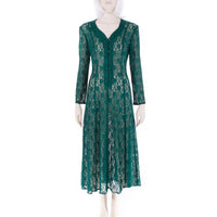 90s Green Lace Corset Back Midi Maxi Dress Made in the USA Women's Size 7-8 / Small-Medium