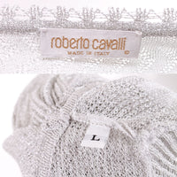 Vintage Roberto Cavalli Silver Metallic Sheer Crochet Mesh Asymmetrical Top Made in Italy Size L runs small