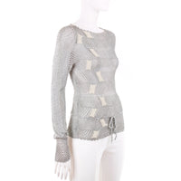 Vintage Gray Crochet Sheer Long Sleeve Knit Top Size XS Small