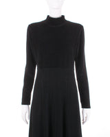 90s Black Velour Velvet Long Sleeve Ribbed Empire Maxi Dress made in the USA Size Small-Medium / 8-10