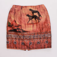 Vintage Silk Cheetah and Jaguar Desert Print Sequin Mini Skirt Size 6 - 8 / 28" waist