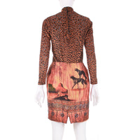 Vintage Silk Cheetah and Jaguar Desert Print Sequin Mini Skirt Size 6 - 8 / 28" waist