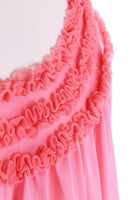 50s 60s Vintage Coral Pink Sheer Ruffled Wide Sweeping A-Line Lingerie Top Size Small