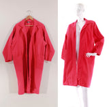 1990s Roughrider Denim Duster Coat in Faded Red Made in the USA Size Medium (oversized)