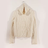 Irish Inis Crafts Merino Wool Ivory Cable Knit Turtleneck Sweater 80s Vintage Size Medium