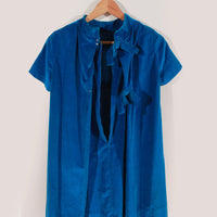 60s Blue Velvet Mod Mini Dress Size XS 4 Petite 33" Bust