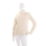 Irish Inis Crafts Merino Wool Ivory Cable Knit Turtleneck Sweater 80s Vintage Size Medium