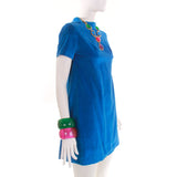 60s Blue Velvet Mod Mini Dress Size XS 4 Petite 33" Bust