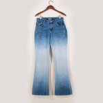 Y2K Bubblegum Mid Rise Flared Faded Star Embroidered Jeans Size 7-8 / 28-29&quot; waist / 31&quot; inseam