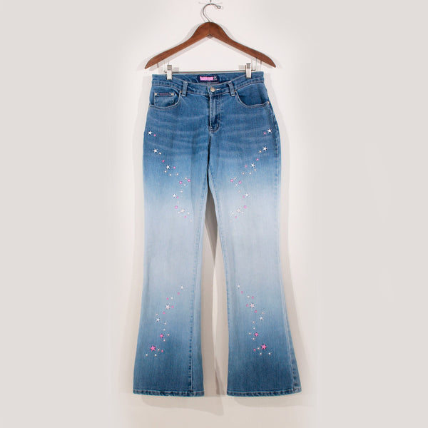 Y2K Bubblegum Mid Rise Flared Faded Star Embroidered Jeans Size 7-8 / 28-29&quot; waist / 31&quot; inseam