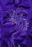 90s Stretch Velvet Airbrush Glitter Floral Purple Cheongsam Maxi Midi Dress Size XS-S